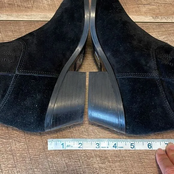 Nine West Yodown Black Leather Suede Western Boots Sz 7.5 M