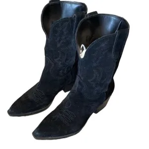 Nine West Yodown Black Leather Suede Western Boots Sz 7.5 M