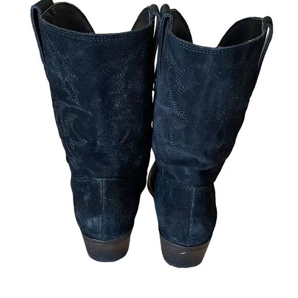 Nine West Yodown Black Leather Suede Western Boots Sz 7.5 M
