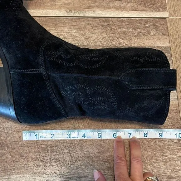 Nine West Yodown Black Leather Suede Western Boots Sz 7.5 M