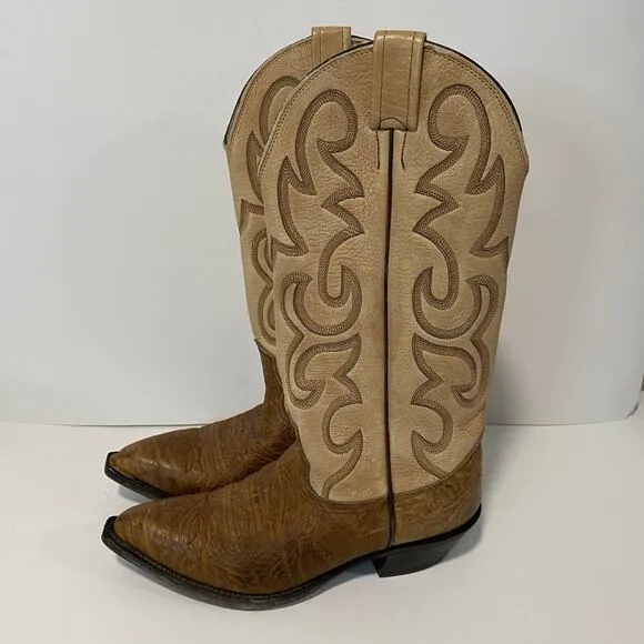 Nocona Women's Western Boots Size 6 Leather Brown Tan Embroidered Rodeo Horse
