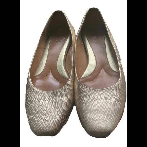 Nurture Gold Leather Textured Snake/Animal Print Flats Women Size 7.5 M