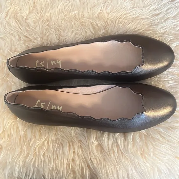 NWB French Sole Jigsaw Metallic Leather Scallop Ballet Flats Sz-11