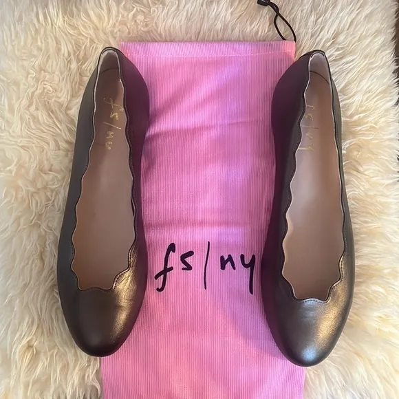 NWB French Sole Jigsaw Metallic Leather Scallop Ballet Flats Sz-11