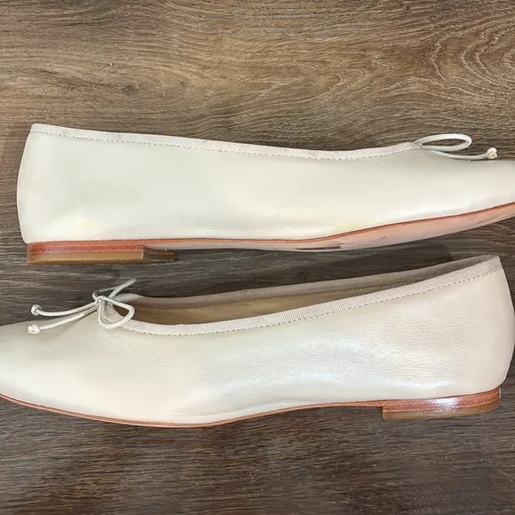 NWOB Anthropologie Maeve Sabina Ivory Leather Ballet Flats Sz 9