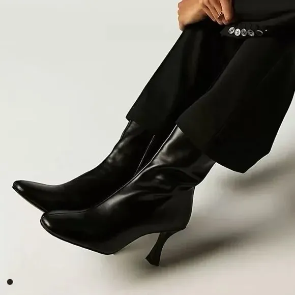 NWOB FREE PEOPLE Remy Heeled Boots Black Leather US 7