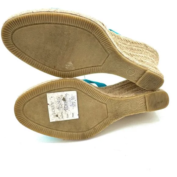 NWOB J. CREW Teal Strappy Espadrille Wedges Sandals Size 7