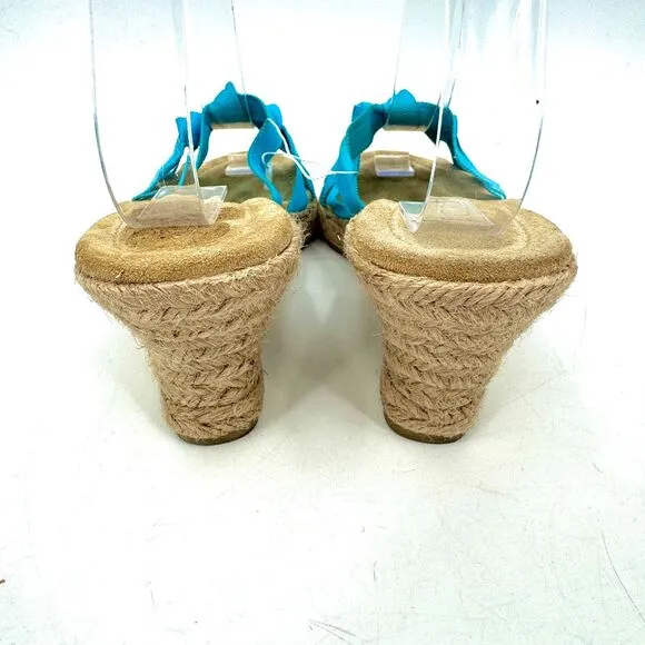 NWOB J. CREW Teal Strappy Espadrille Wedges Sandals Size 7