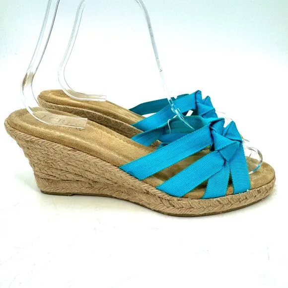 NWOB J. CREW Teal Strappy Espadrille Wedges Sandals Size 7