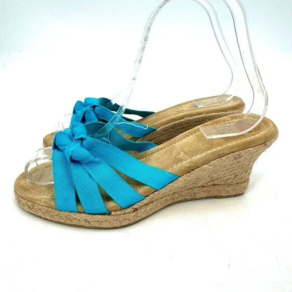 NWOB J. CREW Teal Strappy Espadrille Wedges Sandals Size 7