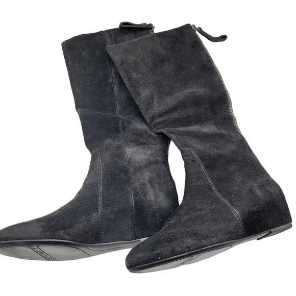 NWOB Nine West Women's Black Suede Boots Flat Leather Size 6.5M Zipper Western
