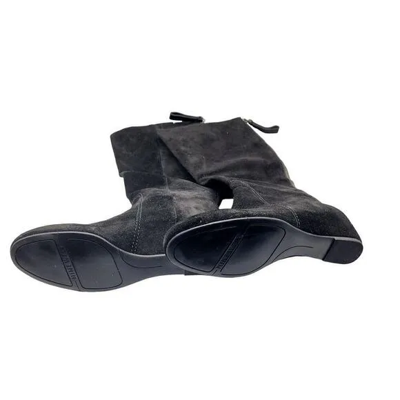 NWOB Nine West Women's Black Suede Boots Flat Leather Size 6.5M Zipper Western
