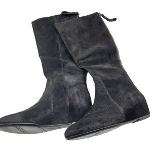 NWOB Nine West Women's Black Suede Boots Flat Leather Size 6.5M Zipper Western