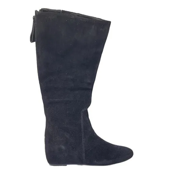 NWOB Nine West Women's Black Suede Boots Flat Leather Size 6.5M Zipper Western