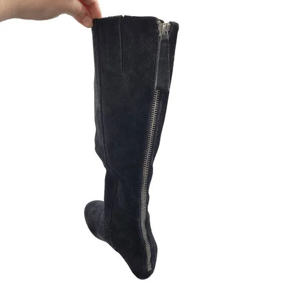 NWOB Nine West Women's Black Suede Boots Flat Leather Size 6.5M Zipper Western