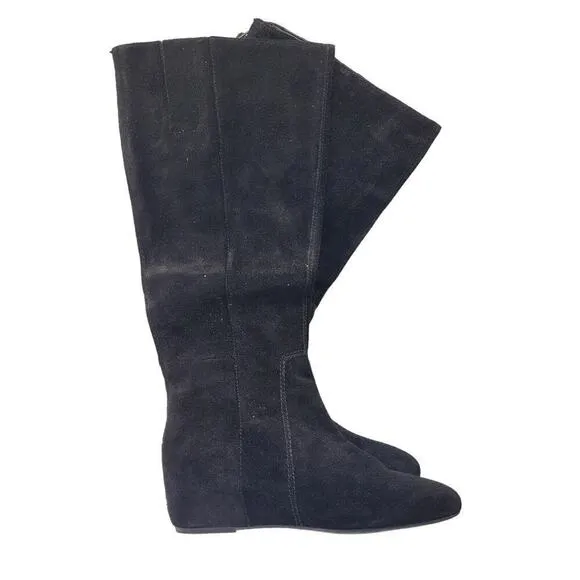 NWOB Nine West Women's Black Suede Boots Flat Leather Size 6.5M Zipper Western