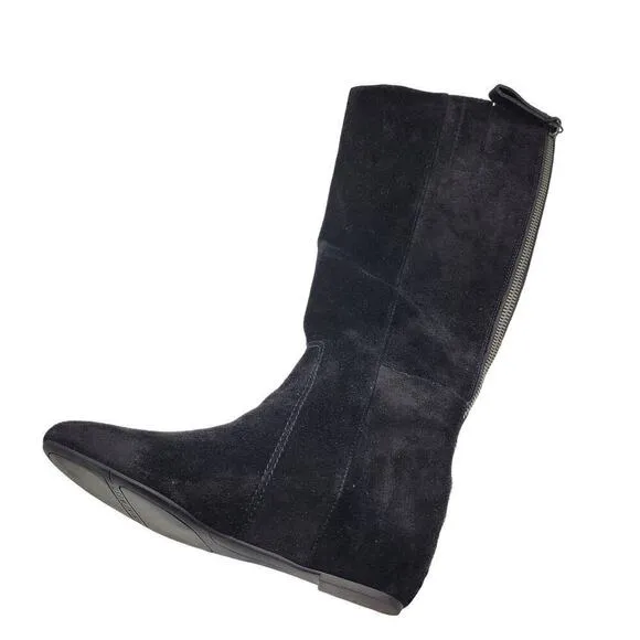 NWOB Nine West Women's Black Suede Boots Flat Leather Size 6.5M Zipper Western