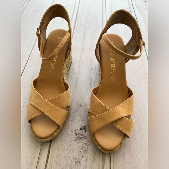 NWOB Stuart Weitzman 9.5 Mierala Tan Boho Espadrille Wedges