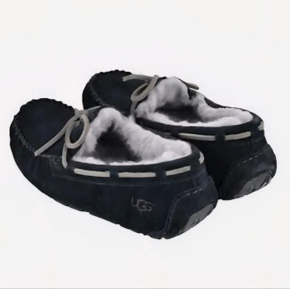 NWOB UGG Dark Suede Moccasin Slippers