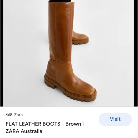 NWOB! Zara Genuine Flat Leather Tall Lug Sole Platform Pull On Boots