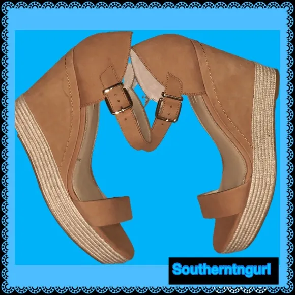 NWOT ANTONIO MELANI BOHO Tan Suede Espadrille Heels/Wedges/Platforms