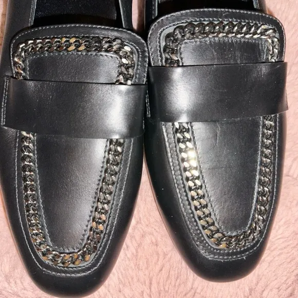 NWOT Aquatalia Black Ronda Chain Leather Loafer Flats 8 office goth preppy
