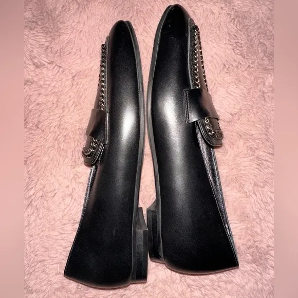 NWOT Aquatalia Black Ronda Chain Leather Loafer Flats 8 office goth preppy