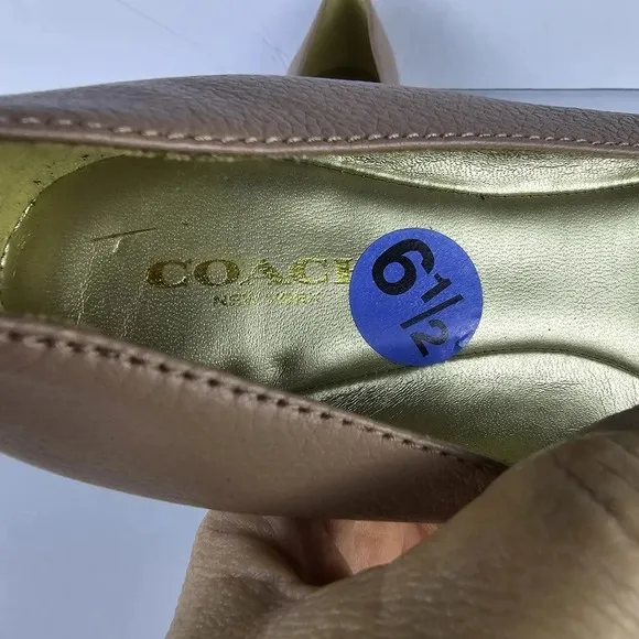 NWOT Coach Bianca Blush Pink Flats Pebbled Leather Gold Tone Plaque Size 6.5