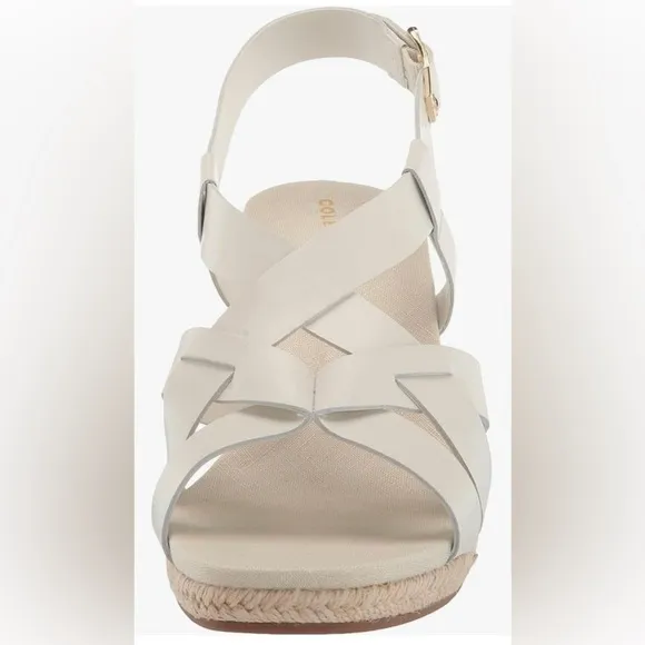 NWOT COLE HAAN Crystal ​Leather Espadrille Wedge Sandals in Blanc de Blanc W9