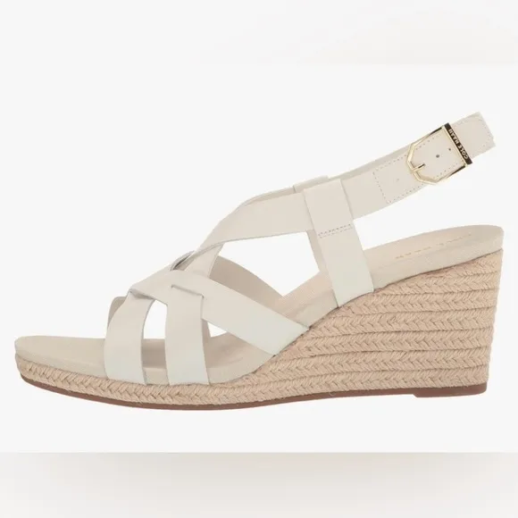 NWOT COLE HAAN Crystal ​Leather Espadrille Wedge Sandals in Blanc de Blanc W9