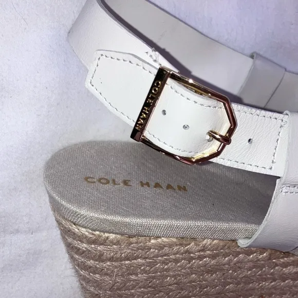 NWOT COLE HAAN Crystal ​Leather Espadrille Wedge Sandals in Blanc de Blanc W9
