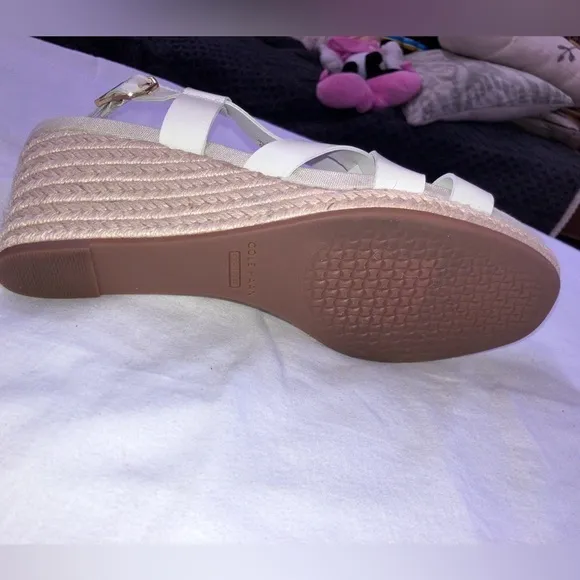 NWOT COLE HAAN Crystal ​Leather Espadrille Wedge Sandals in Blanc de Blanc W9