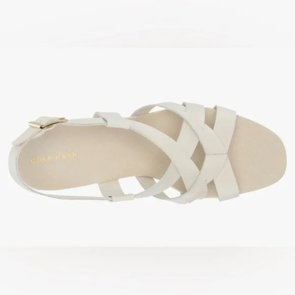 NWOT COLE HAAN Crystal ​Leather Espadrille Wedge Sandals in Blanc de Blanc W9