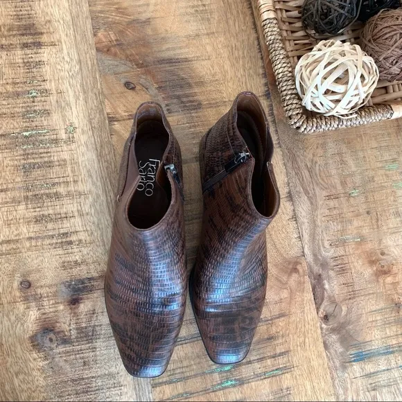 NWOT Franco Sarto Nico Booties Women's Brown Snake Print Faux Leather Size 8.5