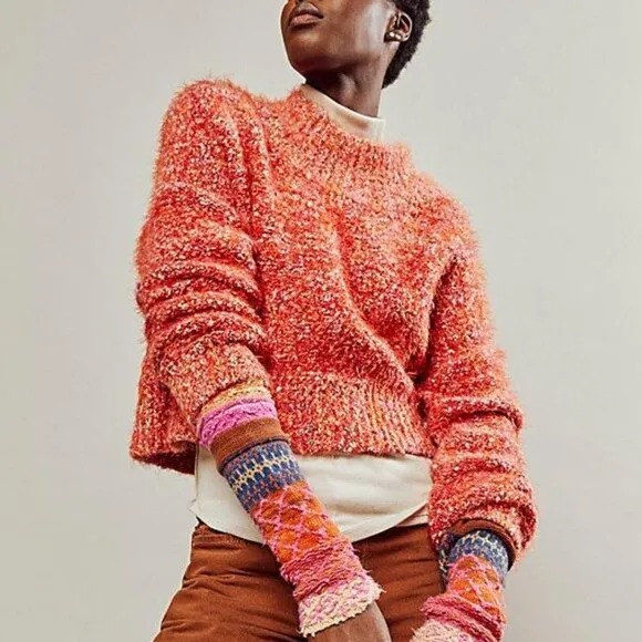 NWOT Free People Stardust Pullover in Scarlet Flame Combo
