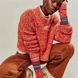 NWOT Free People Stardust Pullover in Scarlet Flame Combo