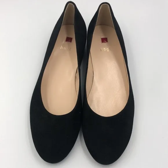 NWOT Hogl Femality Ballerina Flat Shoe Suede Outer Leather Inner Imported Black