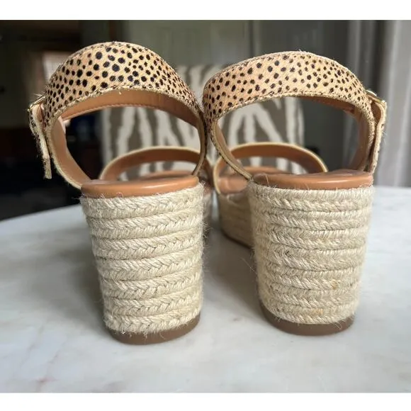 NWOT J Crew Leather Calf Hair Leopard Print Platform Wedges Espadrille Sandals