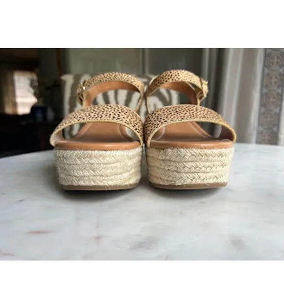 NWOT J Crew Leather Calf Hair Leopard Print Platform Wedges Espadrille Sandals