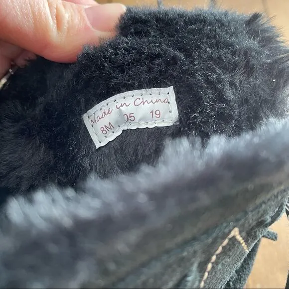 NWOT Jack Rogers Black Vera Suede Lace Up Fur Lined Waterproof Boots 8