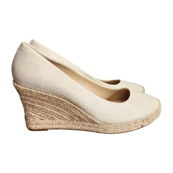 NWOT New J Crew Seville Tan gold metallic espadrille Canvas Wedges Shoe Size 10