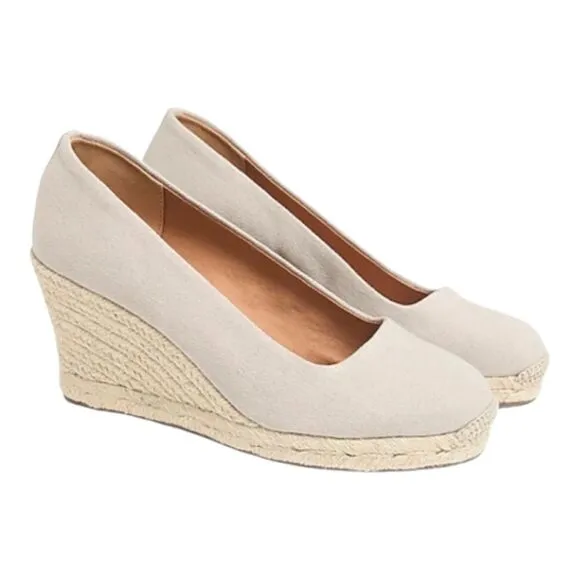 NWOT New J Crew Seville Tan gold metallic espadrille Canvas Wedges Shoe Size 10