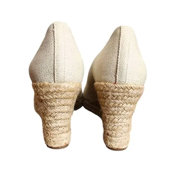 NWOT New J Crew Seville Tan gold metallic espadrille Canvas Wedges Shoe Size 10