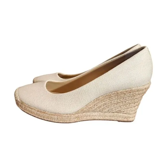 NWOT New J Crew Seville Tan gold metallic espadrille Canvas Wedges Shoe Size 10