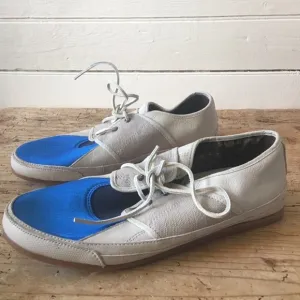 NWOT New! PF Flyers Gray   Blue Lace Up Suede Neoprene Boat Shoe Sneakers 11