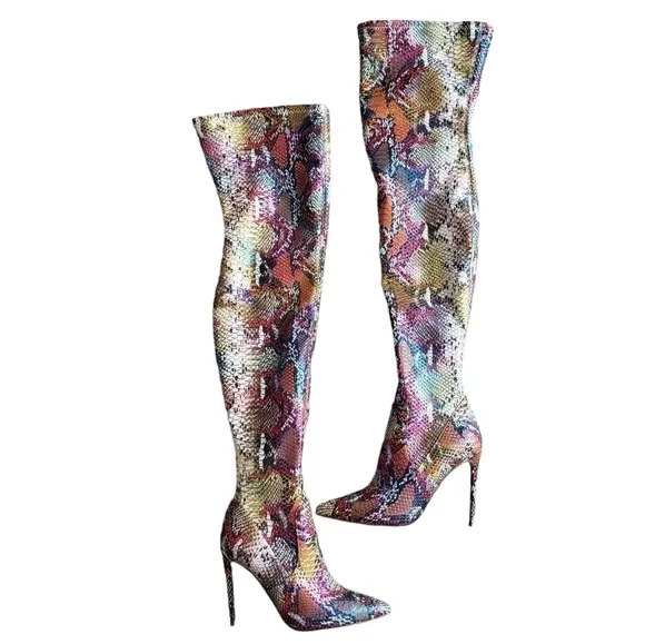 NWOT | Steve Madden Viktory Over the Knee Heeled Boots in Rainbow Snake