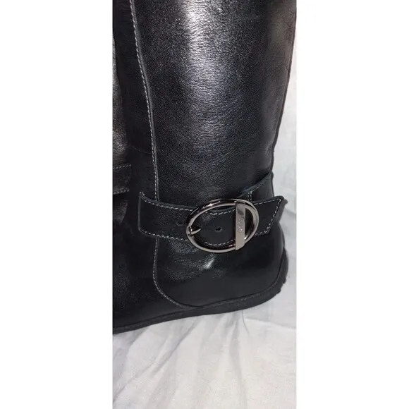 NWOT Tods Womens Leather Flat Buckle Detailed Knee High Boots Black