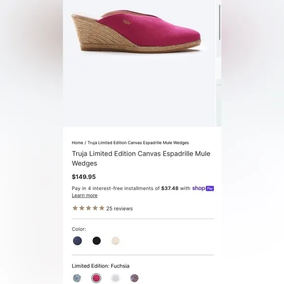 NWOT Viscata Barcelona Fuchsia Truja Mule espadrille wedges Canvas