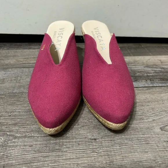 NWOT Viscata Barcelona Fuchsia Truja Mule espadrille wedges Canvas