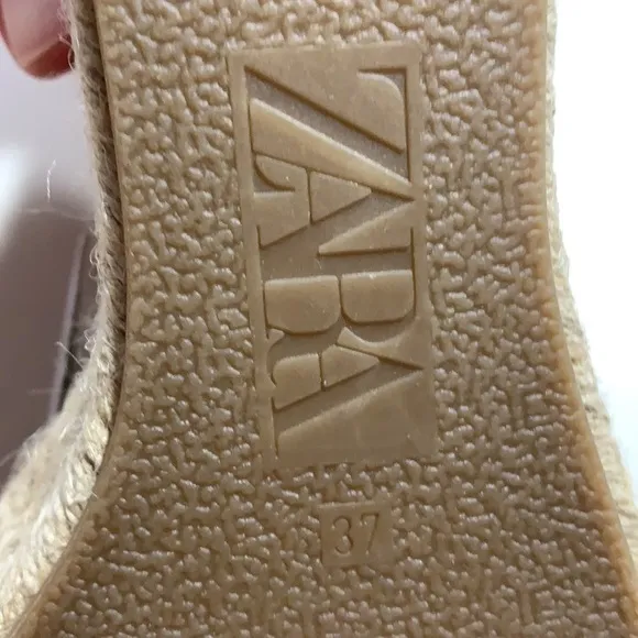 NWOT. Zara Mustard Espadrille Embossed Animal Print Wedges Sandals